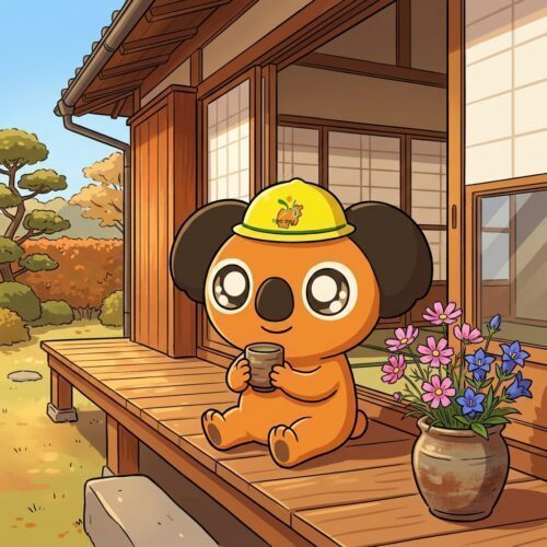 大栄建設のマスコットキャラクターが縁側でくつろぐシルバーウィーク休業のお知らせイラスト